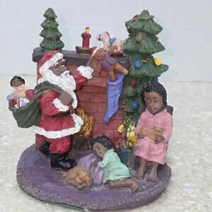 African American Santa Claus and children Christmas collectible figurine